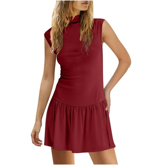 SnZhen Sleeveless Dresses for Women Casual Summer Womens Sleeveless Summer Mini Dress Sexy Mock Neck Tank Dresses Bodycon Drop Waist Short Sundress