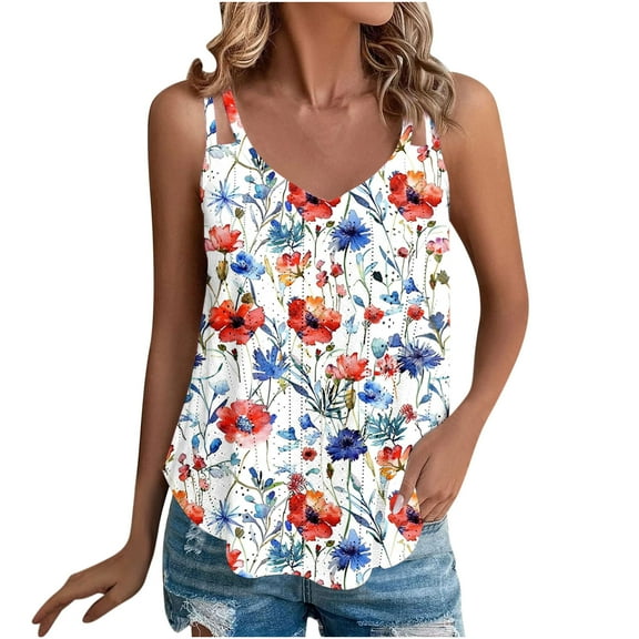 SnZhen Sleeveless Tops for Women Women Printing Sleeveless Round Neck Pullover Eyelet Shirts Blouse