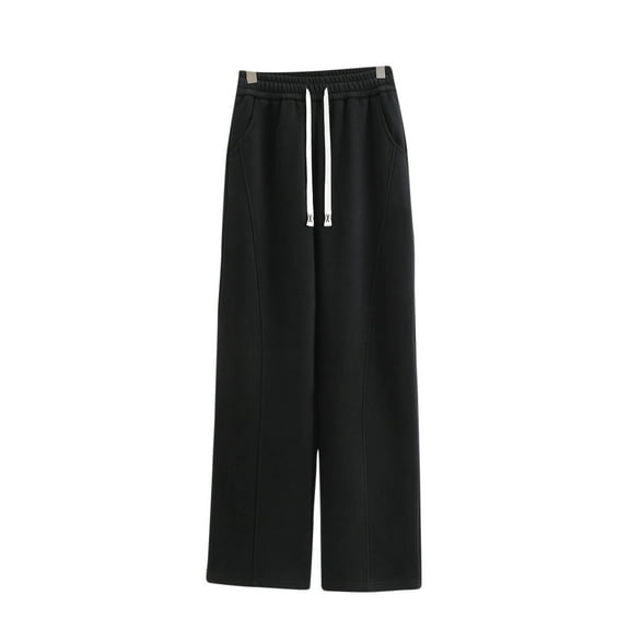 SnZhen Spring Sweatpants for Women Fallow Fashion Solid Color Elastic Waist with Pocket Casual Full Length Pants Black M