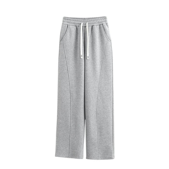 SnZhen Spring Sweatpants for Women Fallow Fashion Solid Color Elastic Waist with Pocket Casual Full Length Pants Gray L