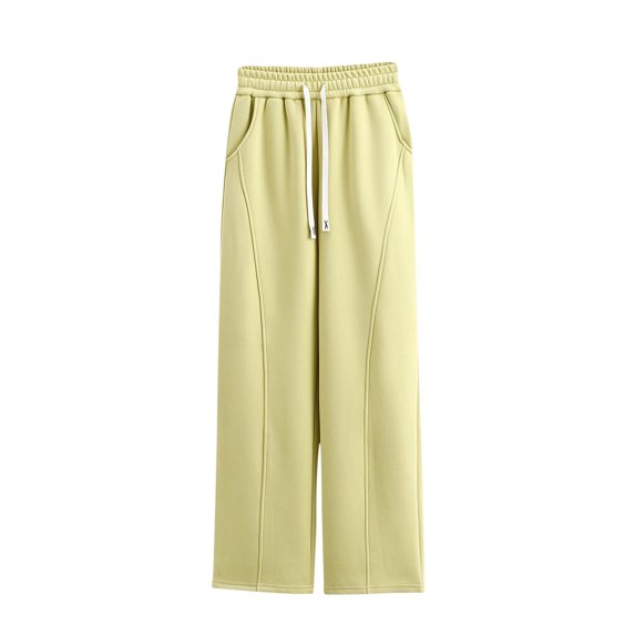 SnZhen Spring Sweatpants for Women Fallow Fashion Solid Color Elastic Waist with Pocket Casual Full Length Pants Green M