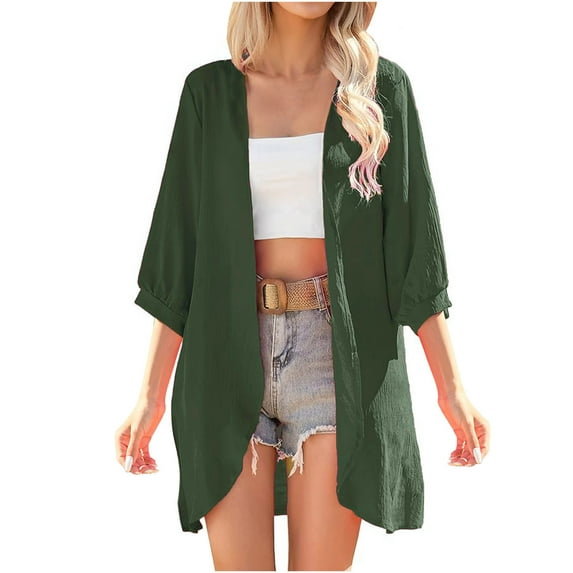 SnZhen Summer Cardigan Top for Women Fashion Ladies Casual Solid Color 3/4 Sleeve Beach Cover Up Cardigans Bloues