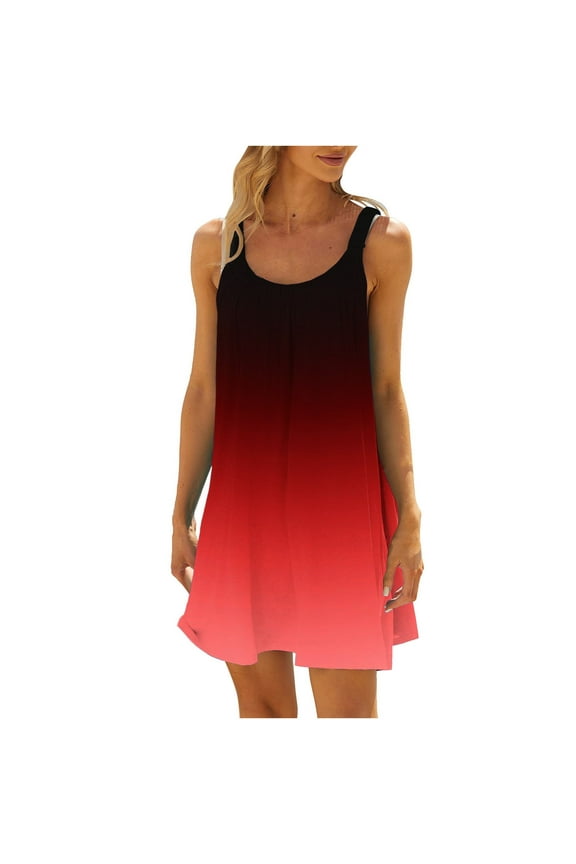 Sundresses for Women 2024 Women's Round Neck Sleeveless Gradient Tie Dyed Beach Dress