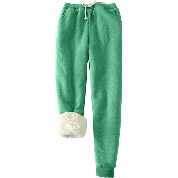 SnZhen Sweatpants for Women Fall Winter Solid Color Fleece Pockets Plus Size Bandage Elastic Waist Casual Long Pants Green XXXXL
