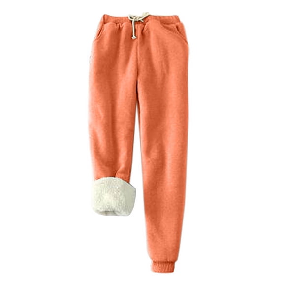 SnZhen Sweatpants for Women Fall Winter Solid Color Fleece Pockets Plus Size Bandage Elastic Waist Casual Long Pants Watermelon Red S