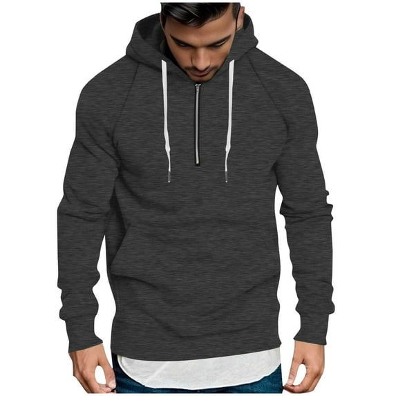 SnZhen Sweatshirts for Men Men's Solid Color Pocket Hooded Drawstring Half-Zipper Top Pullover Sports Hooded Sweatshirt Tops Dark Gray XXXXL