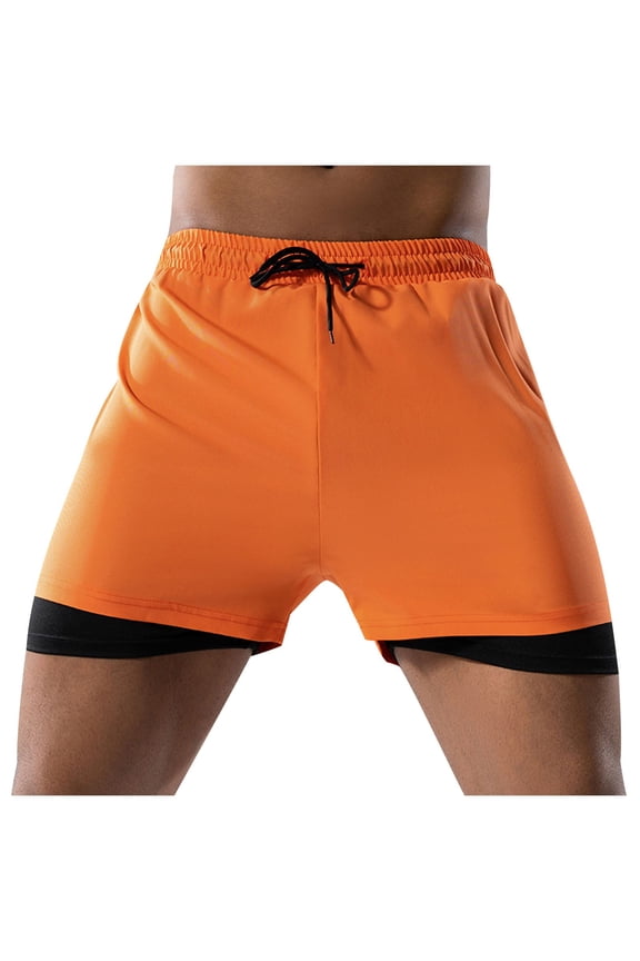 Swim Trunks for Men 5 inch Men Swimwear Double Layer Lined Elastic Waisted Drawstring Quick Drying Short Pants A-Orange L