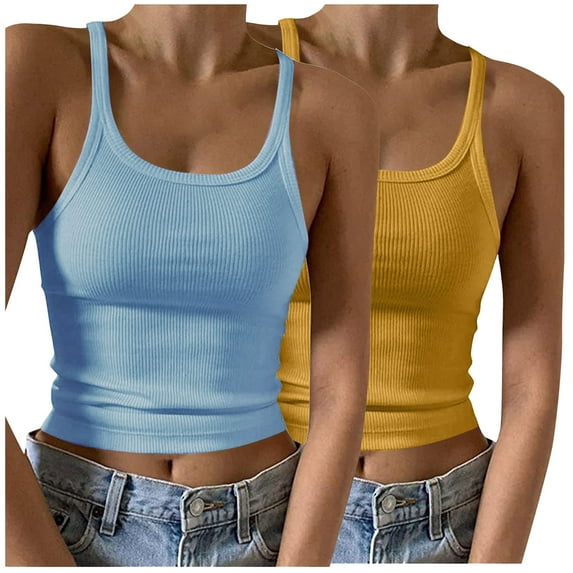 SnZhen Tank Tops for Women 2024 Women's Fashionable And Sexy Camisole Round Neck Solid Color Fitted Top
