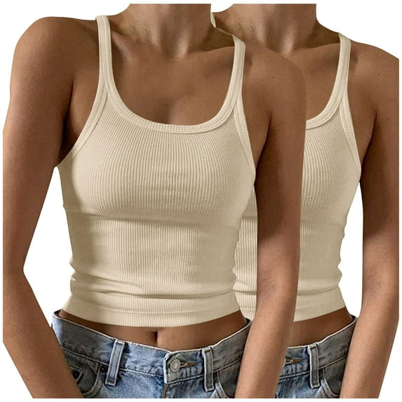 SnZhen Tank Tops for Women 2024 Women's Fashionable And Sexy Camisole Round Neck Solid Color Fitted Top