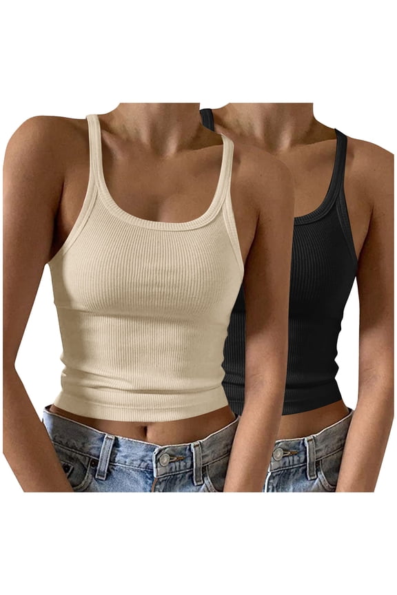 Tank Tops for Women 2024 Women's Fashionable And Sexy Camisole Round Neck Solid Color Fitted Top