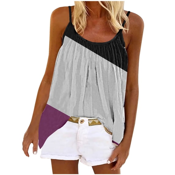 SnZhen Tank Tops for Women 2024 Women's Print Fashion Casual Sleeveless Fold Tops Round-Neck Camisoles Blouse