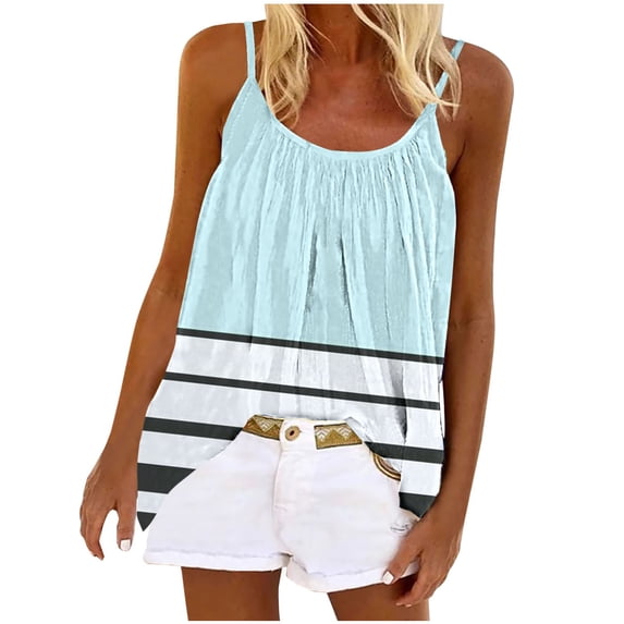 SnZhen Tank Tops for Women 2024 Women's Print Fashion Casual Sleeveless Fold Tops Round-Neck Camisoles Blouse