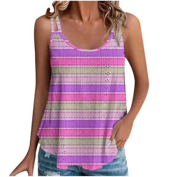 SnZhen Tank Tops for Women 2024 Women's Summer Loose Casual Fashion Print Crew Neck Tank Top