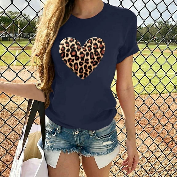 SnZhen Top for Women Fashion Print Short Sleeve Blouse Round Neck T-Shirt Tops