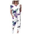 thumbnail image 1 of SnZhen Two Piece Sets for Women Summer Women's Fashionable Printed Short Sleeved Round Neck Drawstring Top With Pants Set, 1 of 4