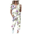 thumbnail image 1 of SnZhen Two Piece Sets for Women Summer Women's Fashionable Printed Short Sleeved Round Neck Drawstring Top With Pants Set, 1 of 4