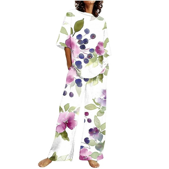 SnZhen Two Piece Sets for Women Summer Women's Solid Color Casual Short Sleeved Top With Pants And Round Neck Set