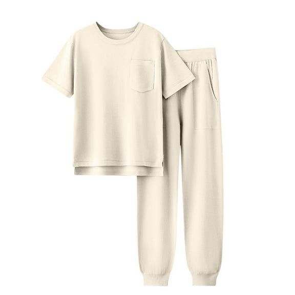 SnZhen Two Piece Sets for Women Summer Women's Stylish Casual Suit Contrasting Color Short-sleeved And Wide-leg Pants Slit Two-piece Set