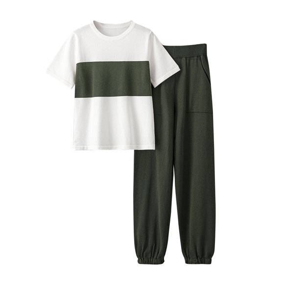 SnZhen Two Piece Sets for Women Summer Women's Stylish Casual Suit Round Neck Short-sleeved Wide-leg Pants Two-piece Set