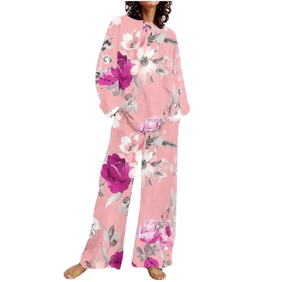 SnZhen Two Piece Sets for Women Women's Casual Printed Long Sleeved Round Neck Top With Pants Set