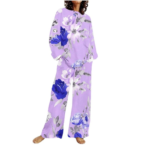 SnZhen Two Piece Sets for Women Women's Casual Printed Long Sleeved Round Neck Top With Pants Set