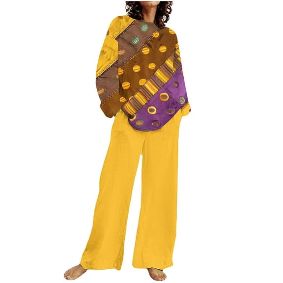 SnZhen Two Piece Sets for Women Women's Casual Printed Long Sleeved Round Neck Top With Pants Set