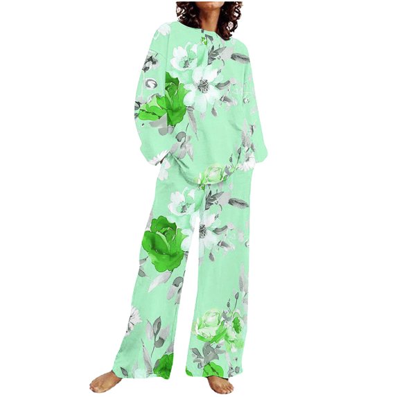 SnZhen Two Piece Sets for Women Women's Casual Printed Long Sleeved Round Neck Top With Pants Set