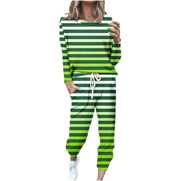 SnZhen Two Piece Sets for Women Women's Fashionable Loose Printed Long Sleeved Round Neck Drawstring Casual Set