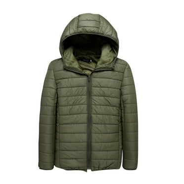 SnZhen Winter Mens Hooded Down Jackets Solid Color Thicken Warm Zipper Cotton-padded Minimalist Base Casual Coats Army Green XXXL