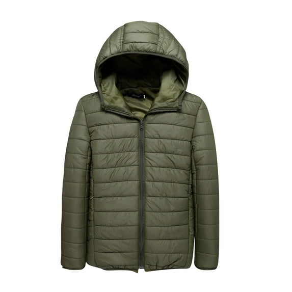 SnZhen Mens Coats Winter Mens Hooded Down Jackets Solid Color Thicken Warm Zipper Cotton-padded Minimalist Base Casual Coat Army Green XXXXL