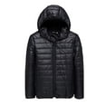 thumbnail image 1 of SnZhen Mens Coats Winter Mens Hooded Down Jackets Solid Color Thicken Warm Zipper Cotton-padded Minimalist Base Casual Coat Black M, 1 of 3