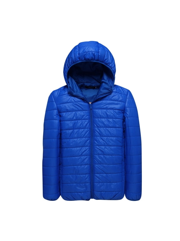 Mens Coats Winter Mens Hooded Down Jackets Solid Color Thicken Warm Zipper Cotton-padded Minimalist Base Casual Coat Blue L