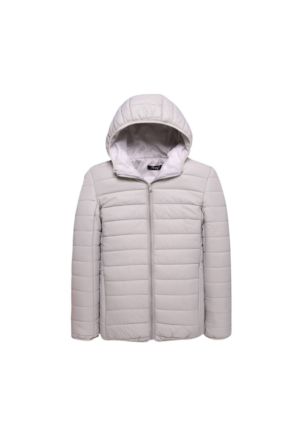 Mens Coats Winter Mens Hooded Down Jackets Solid Color Thicken Warm Zipper Cotton-padded Minimalist Base Casual Coat Gray XL