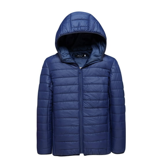 SnZhen Mens Coats Winter Mens Hooded Down Jackets Solid Color Thicken Warm Zipper Cotton-padded Minimalist Base Casual Coat Navy XL