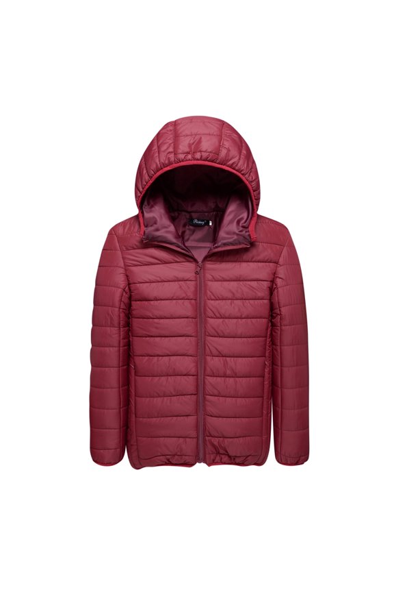 Mens Coats Winter Mens Hooded Down Jackets Solid Color Thicken Warm Zipper Cotton-padded Minimalist Base Casual Coat Wine L