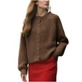 thumbnail image 1 of SnZhen Winter Sweater for Women Women's Casual Solid Color Long Sleeve Knitted Button Cardign Sweaters Coffee L, 1 of 5
