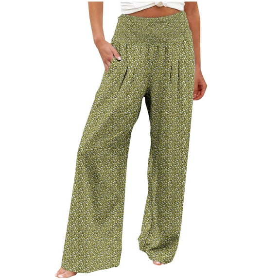 SnZhen Woman Wide Leg Pants Women Casual Loose Printed Pocket Wide Leg Pants