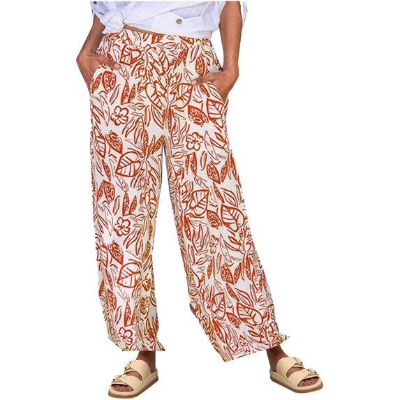 SnZhen Woman Wide Leg Pants Women Casual Loose Printed Pocket Wide Leg Pants