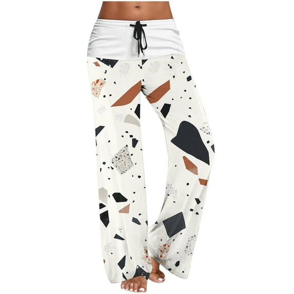 SnZhen Woman Wide Leg Pants Women Casual Printing Trousers Bandage Comfortable Straight Pants