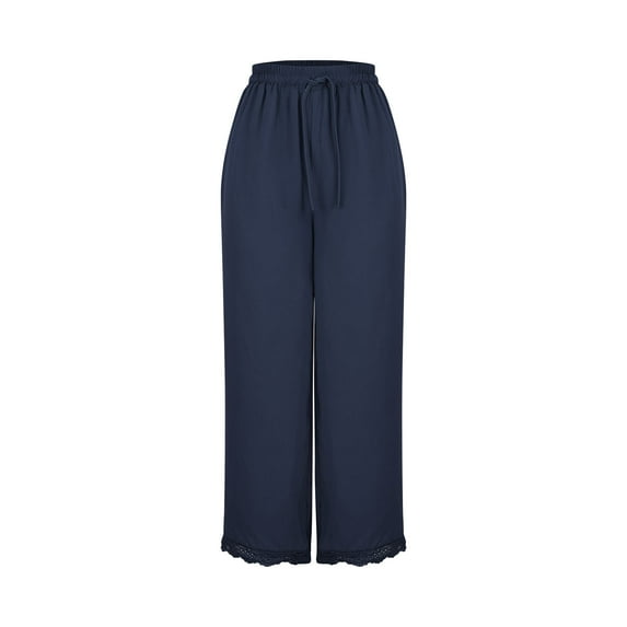 SnZhen Woman Wide Leg Pants Women's Casual Solid Color Drawstring Lace Side Long Pants