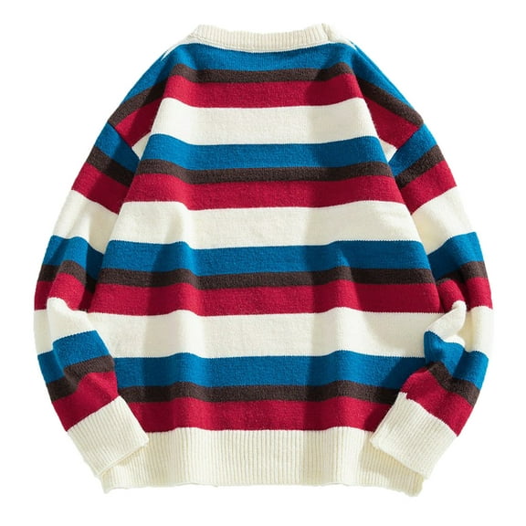 SnZhen Women Striped Crew Neck Sweater 2024 Winter Dressy Casual Pullover Sisters Party L Beige