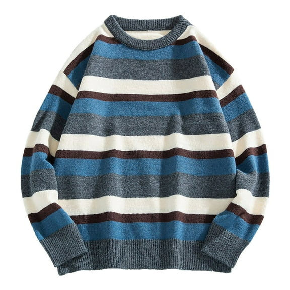 SnZhen Women Striped Crew Neck Sweater 2024 Winter Dressy Casual Pullover Sisters Party L Dark Gray