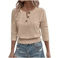 thumbnail image 1 of SnZhen Women's 3/4 Sleeve Tops Fashion Ladies Crew Neck Button Cropped Sleeve T-shirt Top Beige L, 1 of 5