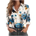 thumbnail image 1 of SnZhen Women's Bloues Printing Fashion Long Sleeved Printed Lapel Button Up Comfy Loose Bloues Sky Blue#01 L, 1 of 4