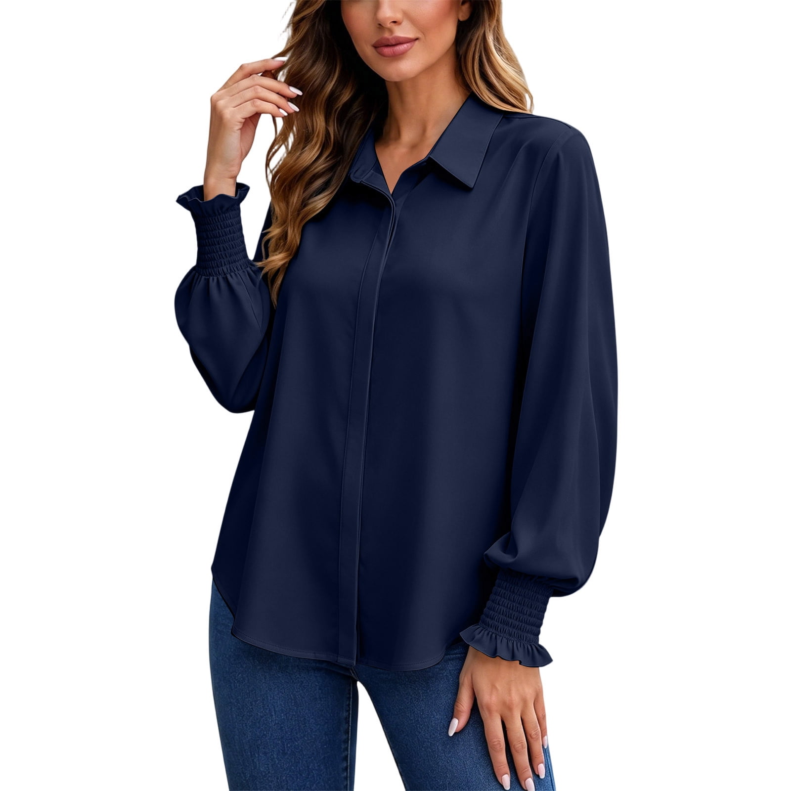 SnZhen Women's Button Down Shirt with Ruffle Cuffs, Long Sleeve ...