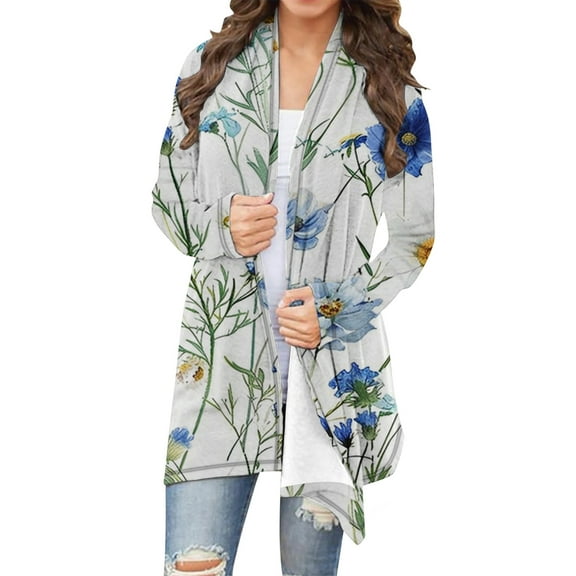 SnZhen Women's Cardigan Tops Ladies' Fall Winter Casual Long Sleeved Printed Comfy Loose Cardigans Outwear White L