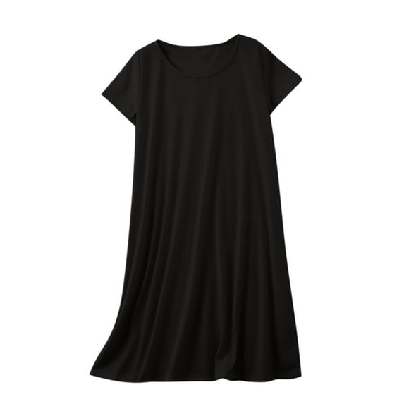 SnZhen Women's Casual Nightdress Fashion Solid Color Round Neck Short Sleeve Home Clothes Sleepshirts Comfortable & Soft Black L