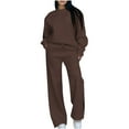 thumbnail image 1 of SnZhen Women's Casual Sports Sets Solid Color Crew Neck Long Sleeved Pullover Tops Elastic Waist Trousers Suit Coffee M, 1 of 5
