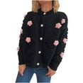 thumbnail image 1 of SnZhen Women's Casual Sweater Fashion Women Flower Long Sleeve Deep V- Neck Button Solid Color Cardigan Tops Black M, 1 of 5