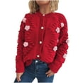 thumbnail image 1 of SnZhen Women's Casual Sweater Fashion Women Flower Long Sleeve Deep V- Neck Button Solid Color Cardigan Tops Red M, 1 of 5